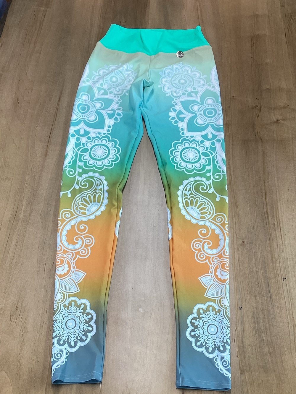 Michael Kors Teal, Orange & Blue Floral Ombre Leggings